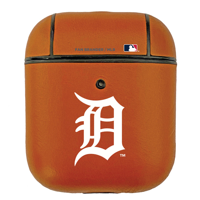 Fan Brander Tan Leatherette Apple AirPod case with Detroit Tigers Primary Logo