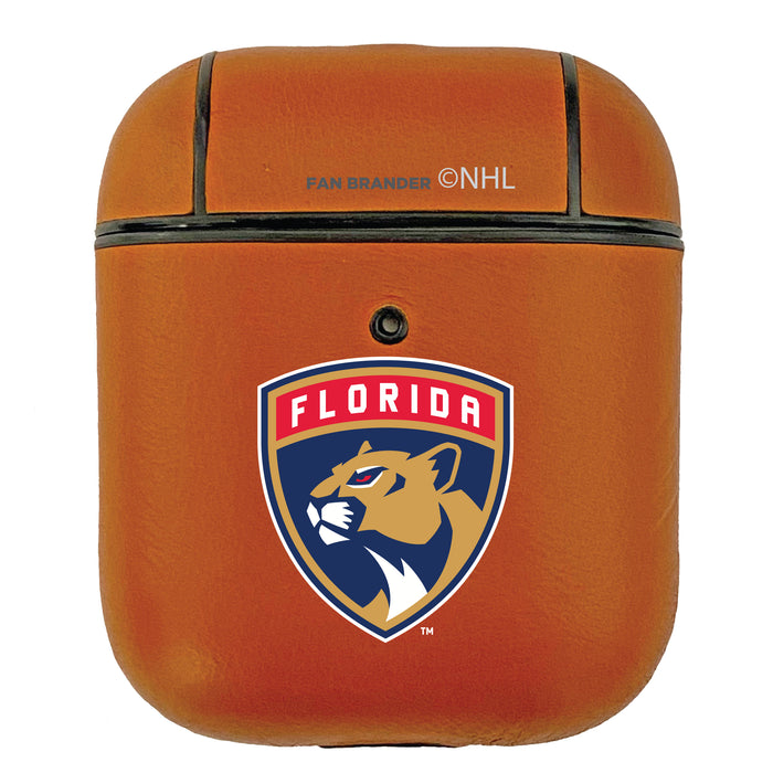 Fan Brander Tan Leatherette Apple AirPod case with Florida Panthers Primary Logo