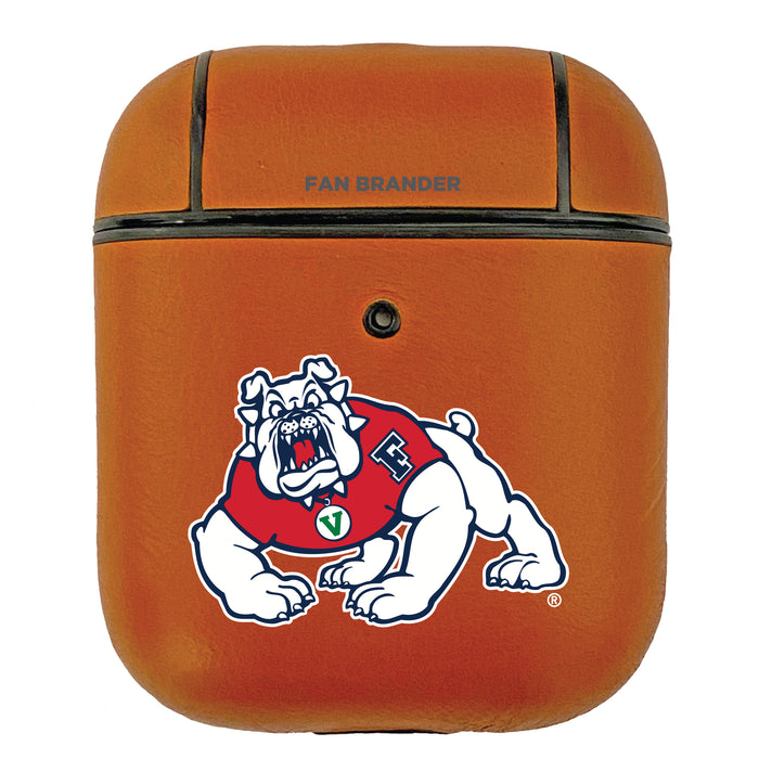 Fan Brander Tan Leatherette Apple AirPod case with Fresno State Bulldogs Primary Logo