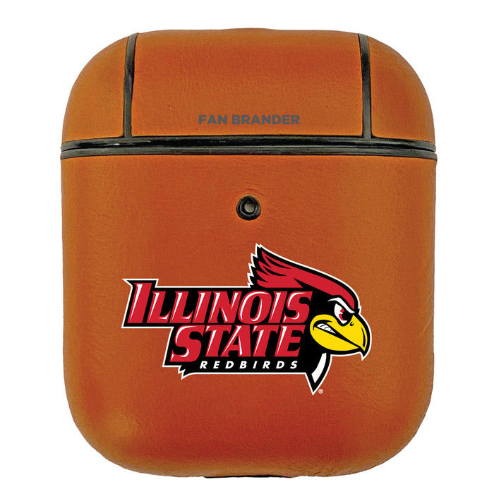 Fan Brander Tan Leatherette Apple AirPod case with Illinois State Redbirds Primary Logo