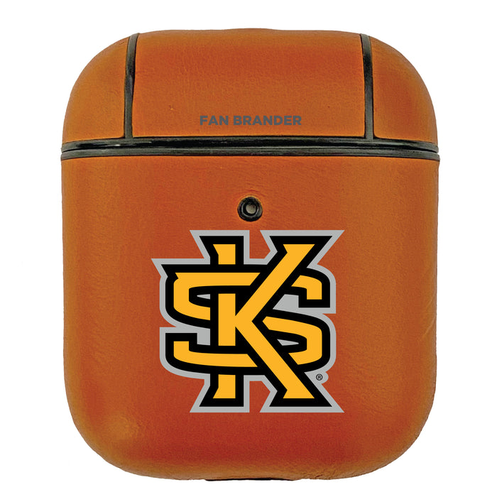 Fan Brander Tan Leatherette Apple AirPod case with Kennesaw State Owls Primary Logo