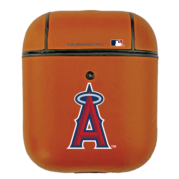 Fan Brander Tan Leatherette Apple AirPod case with Los Angeles Angels Primary Logo