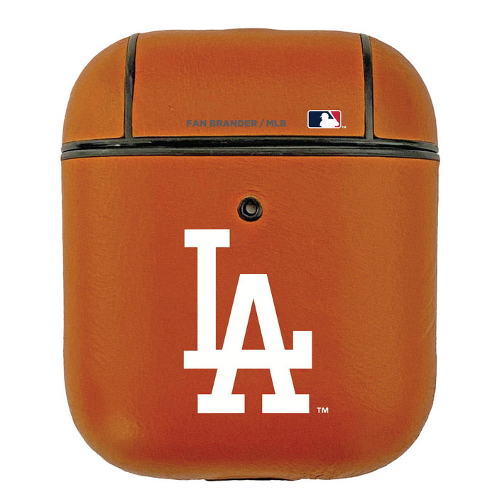 Fan Brander Tan Leatherette Apple AirPod case with Los Angeles Dodgers Primary Logo