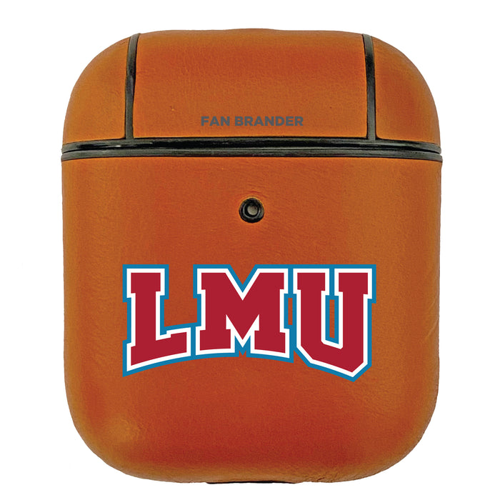 Fan Brander Tan Leatherette Apple AirPod case with Loyola Marymount University Lions Primary Logo