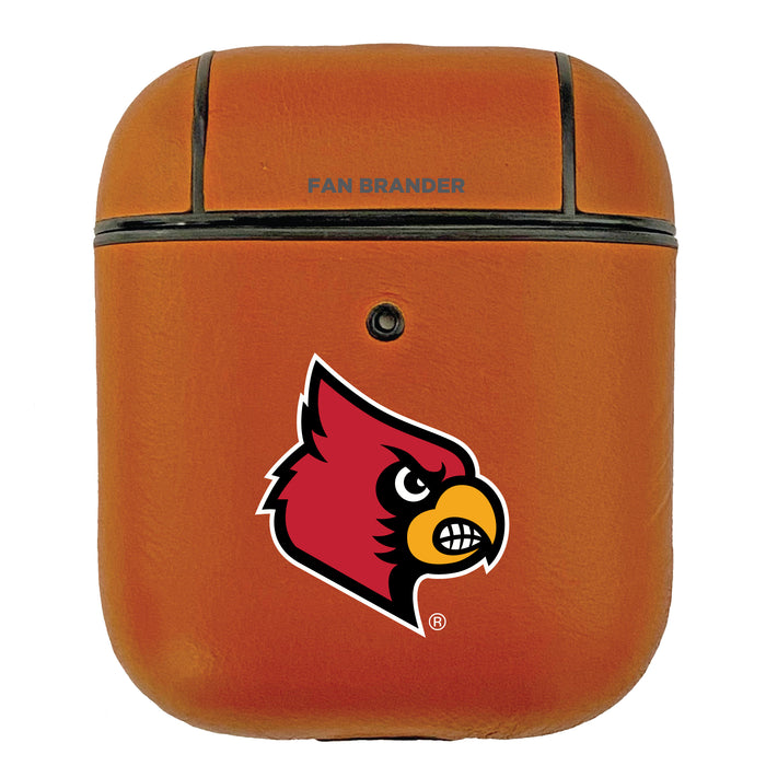 Fan Brander Tan Leatherette Apple AirPod case with Louisville Cardinals Primary Logo