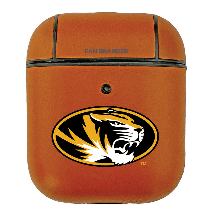 Fan Brander Tan Leatherette Apple AirPod case with Missouri Tigers Primary Logo