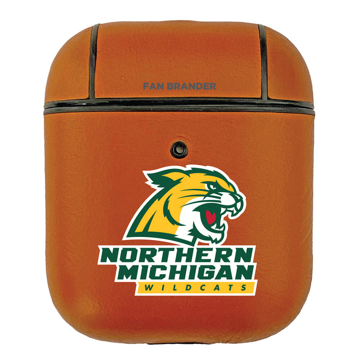 Fan Brander Tan Leatherette Apple AirPod case with Northern Michigan University Wildcats Primary Logo