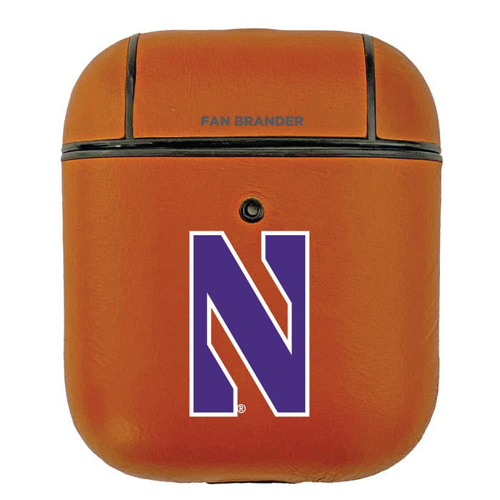 Fan Brander Tan Leatherette Apple AirPod case with Northwestern Wildcats Primary Logo