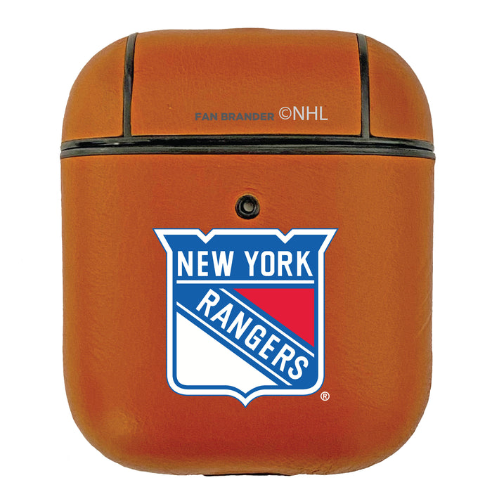Fan Brander Tan Leatherette Apple AirPod case with New York Rangers Primary Logo