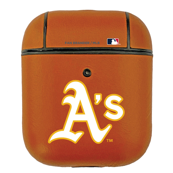 Fan Brander Tan Leatherette Apple AirPod case with Oakland Athletics Primary Logo