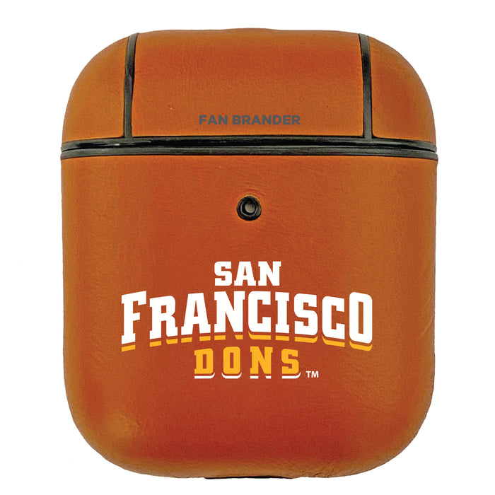 Fan Brander Tan Leatherette Apple AirPod case with San Francisco Dons Primary Logo
