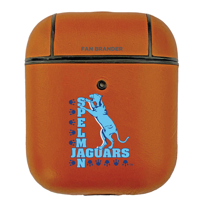 Fan Brander Tan Leatherette Apple AirPod case with Spelman College Jaguars Primary Logo