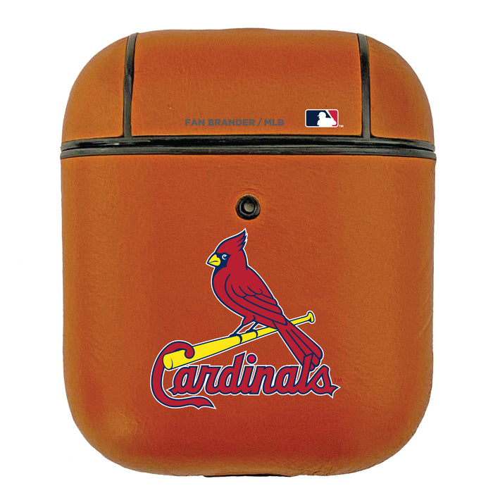 Fan Brander Tan Leatherette Apple AirPod case with St. Louis Cardinals Primary Logo