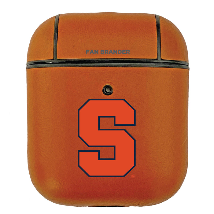 Fan Brander Tan Leatherette Apple AirPod case with Syracuse Orange Primary Logo