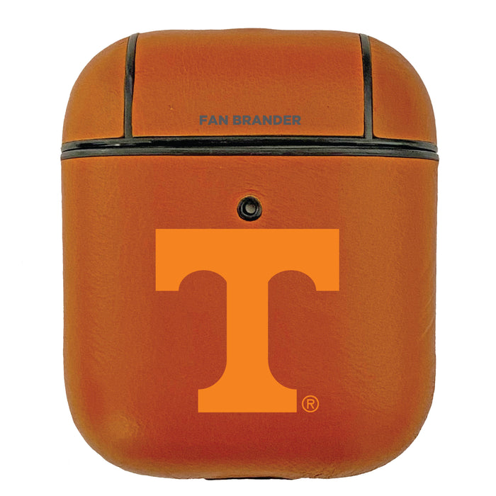 Fan Brander Tan Leatherette Apple AirPod case with Tennessee Vols Primary Logo