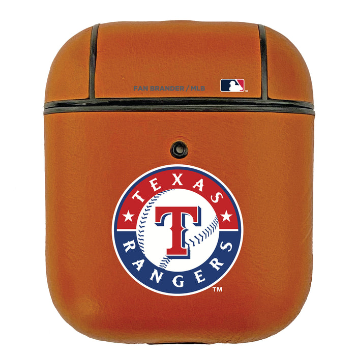 Fan Brander Tan Leatherette Apple AirPod case with Texas Rangers Primary Logo