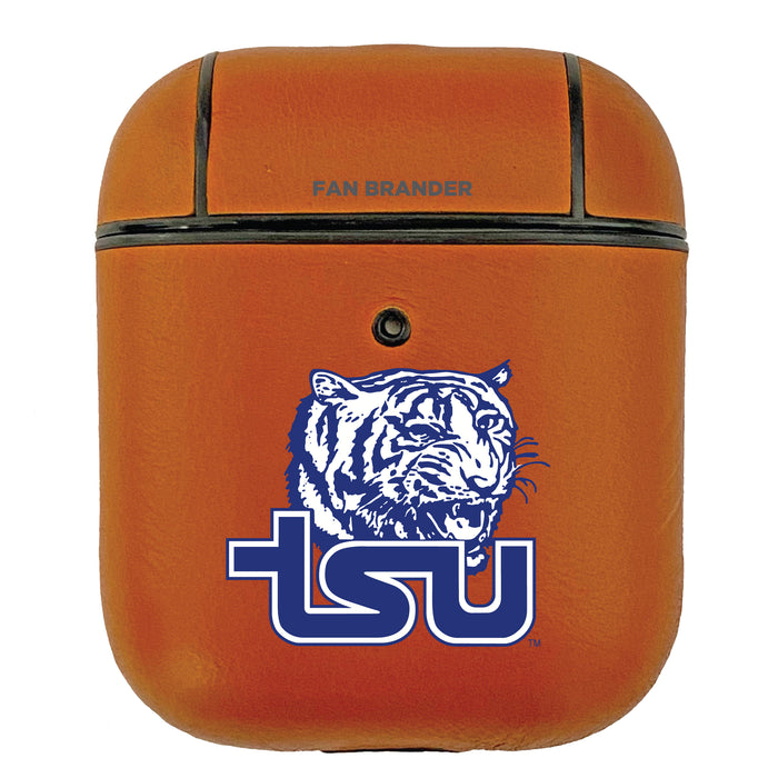 Fan Brander Tan Leatherette Apple AirPod case with Tennessee State Tigers Primary Logo