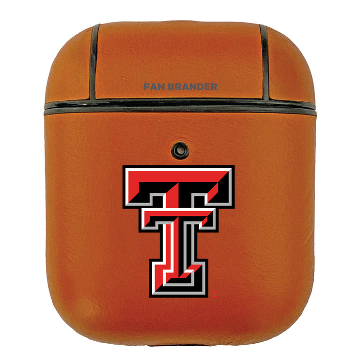 Fan Brander Tan Leatherette Apple AirPod case with Texas Tech Red Raiders Primary Logo