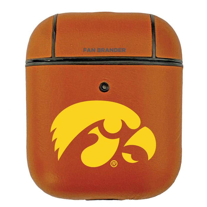 Fan Brander Tan Leatherette Apple AirPod case with Iowa Hawkeyes Primary Logo