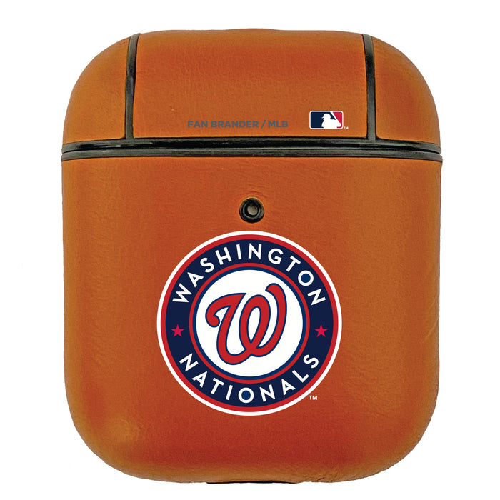 Fan Brander Tan Leatherette Apple AirPod case with Washington Nationals Primary Logo