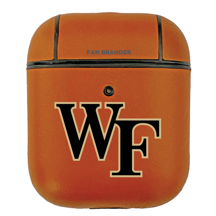 Fan Brander Tan Leatherette Apple AirPod case with Wake Forest Demon Deacons Primary Logo