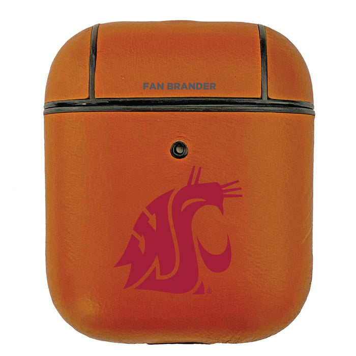 Fan Brander Tan Leatherette Apple AirPod case with Washington State Cougars Primary Logo