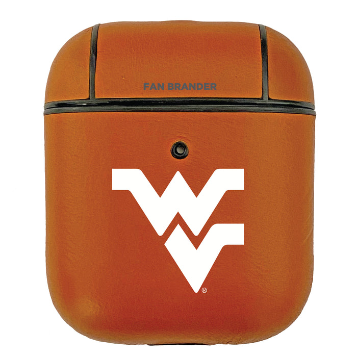 Fan Brander Tan Leatherette Apple AirPod case with West Virginia Mountaineers Primary Logo
