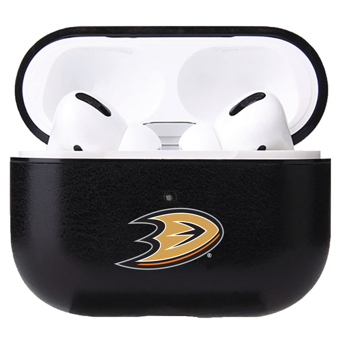 Fan Brander Black Leatherette Apple AirPod case with Anaheim Ducks Primary Logo