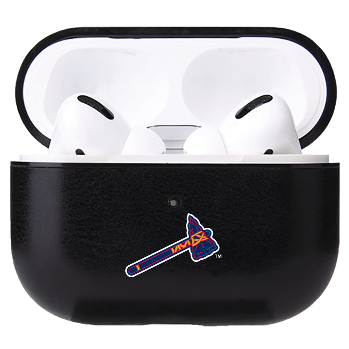 Fan Brander Black Leatherette Apple AirPod case with Atlanta Braves Secondary Logo