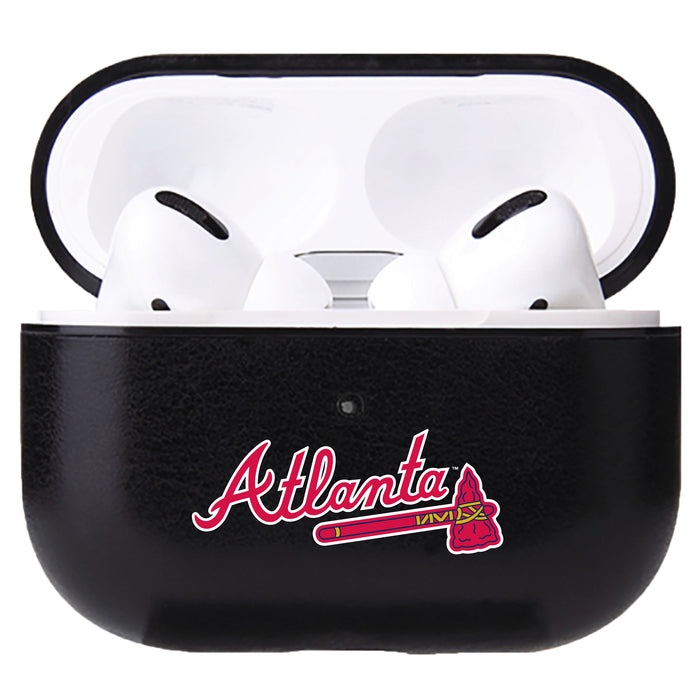 Fan Brander Black Leatherette Apple AirPod case with Atlanta Braves Wordmark Logo