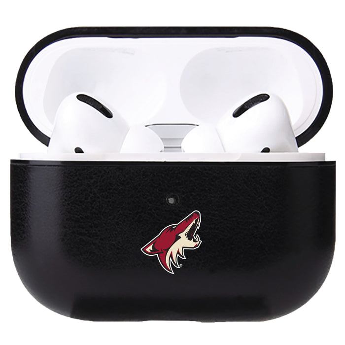 Fan Brander Black Leatherette Apple AirPod case with Arizona Coyotes Primary Logo