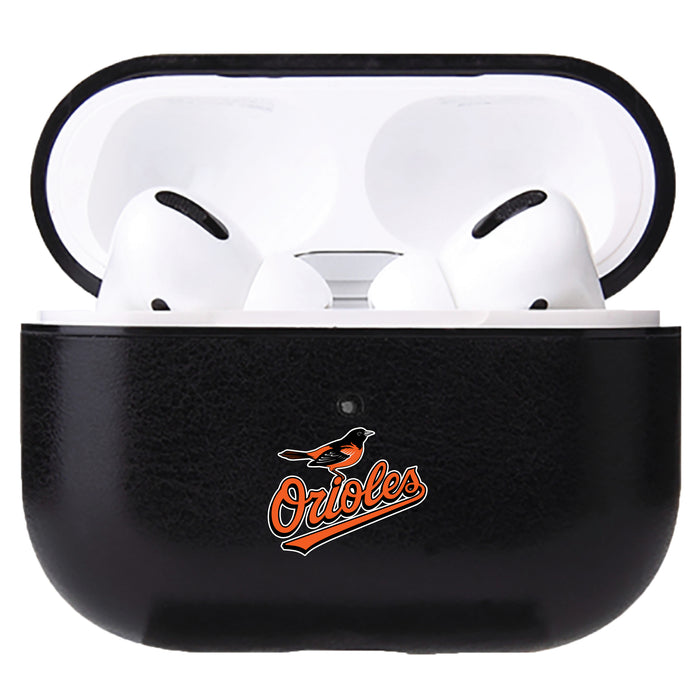 Fan Brander Black Leatherette Apple AirPod case with Baltimore Orioles Secondary Logo