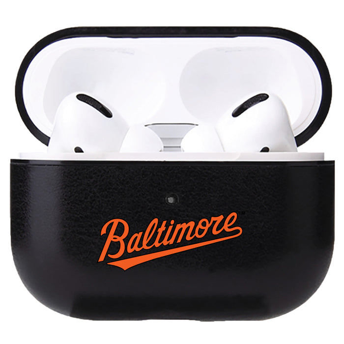 Fan Brander Black Leatherette Apple AirPod case with Baltimore Orioles Wordmark Logo