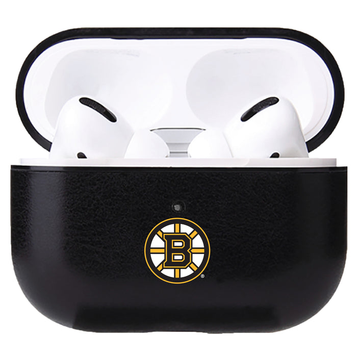 Fan Brander Black Leatherette Apple AirPod case with Boston Bruins Primary Logo
