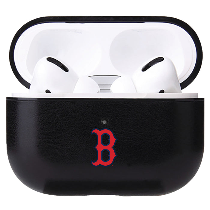 Fan Brander Black Leatherette Apple AirPod case with Boston Red Sox Primary Logo
