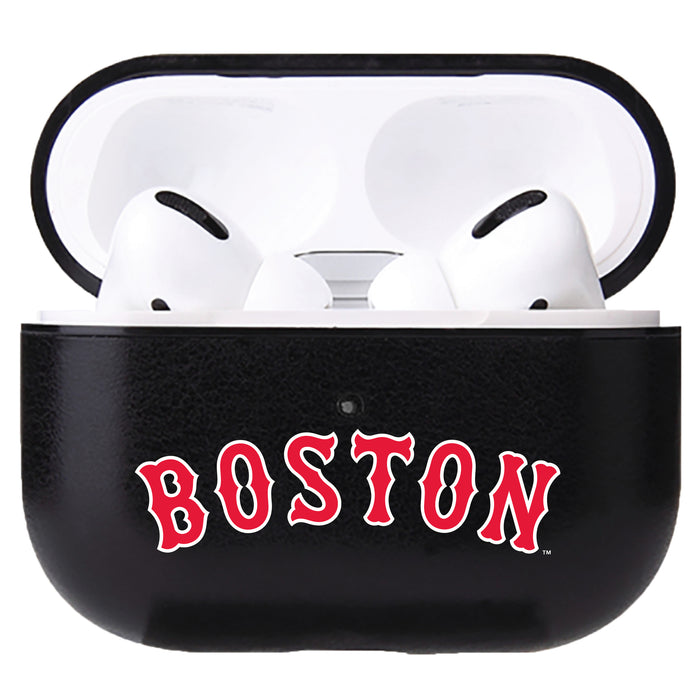 Fan Brander Black Leatherette Apple AirPod case with Boston Red Sox Wordmark Logo