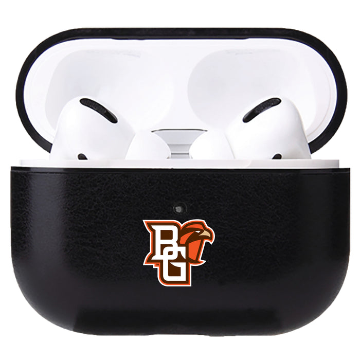 Fan Brander Black Leatherette Apple AirPod case with Bowling Green Falcons Primary Logo