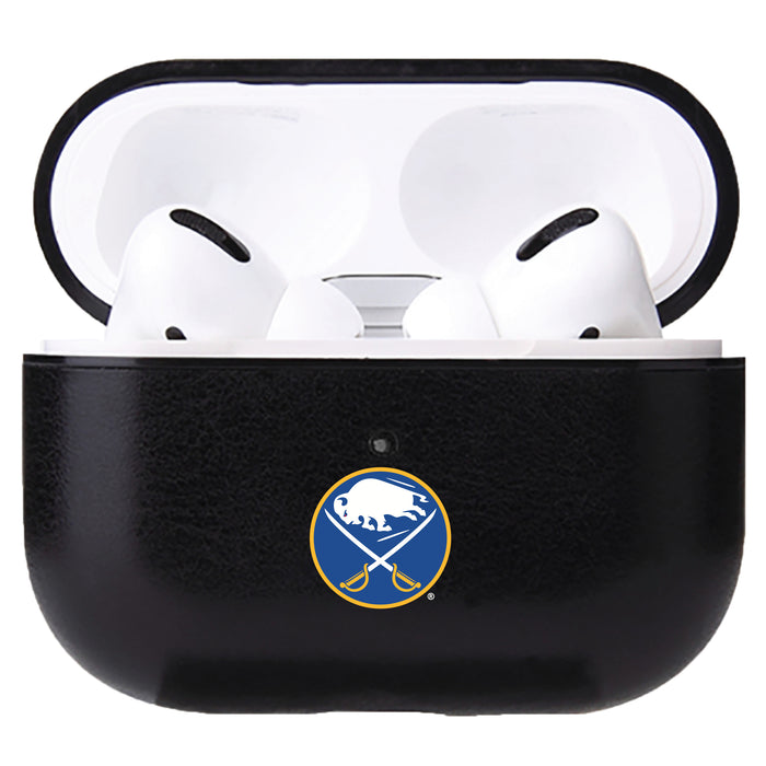 Fan Brander Black Leatherette Apple AirPod case with Buffalo Sabres Primary Logo