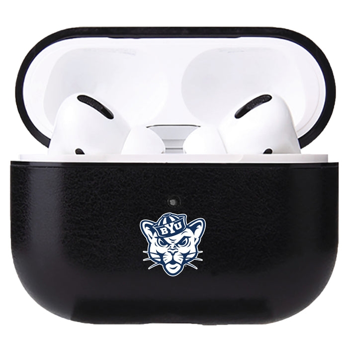 Fan Brander Black Leatherette Apple AirPod case with Brigham Young Cougars Secondary Logo