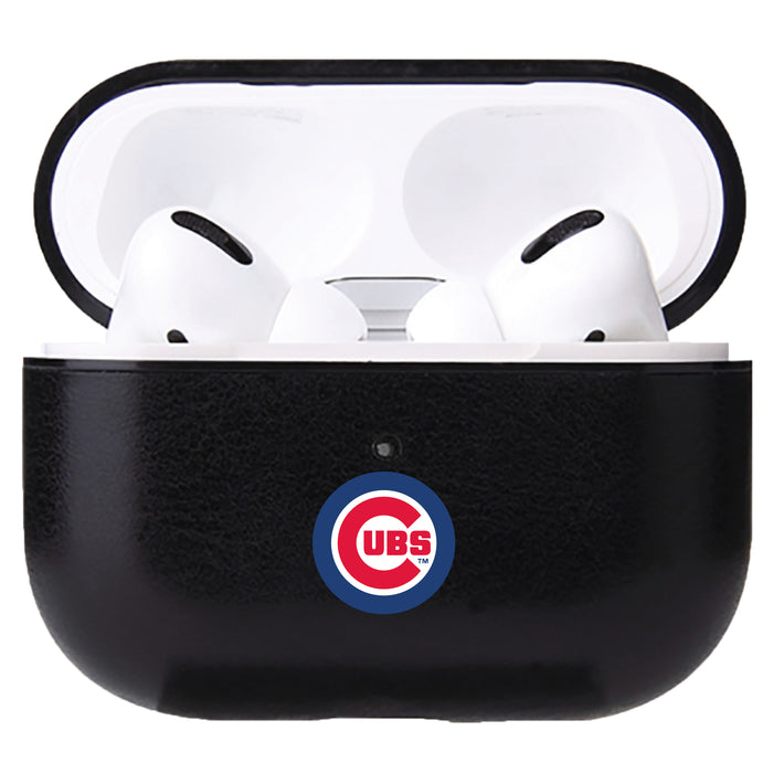 Fan Brander Black Leatherette Apple AirPod case with Chicago Cubs Primary Logo