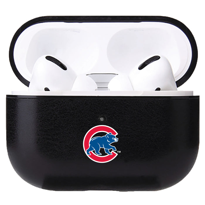 Fan Brander Black Leatherette Apple AirPod case with Chicago Cubs Secondary Logo