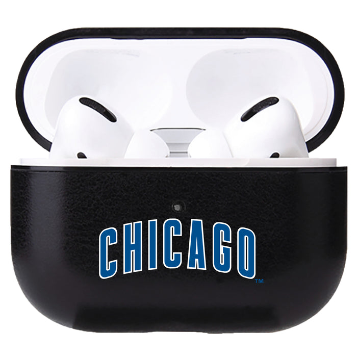 Fan Brander Black Leatherette Apple AirPod case with Chicago Cubs Wordmark Logo