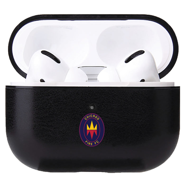 Fan Brander Black Leatherette Apple AirPod case with Chicago Fire Primary Logo