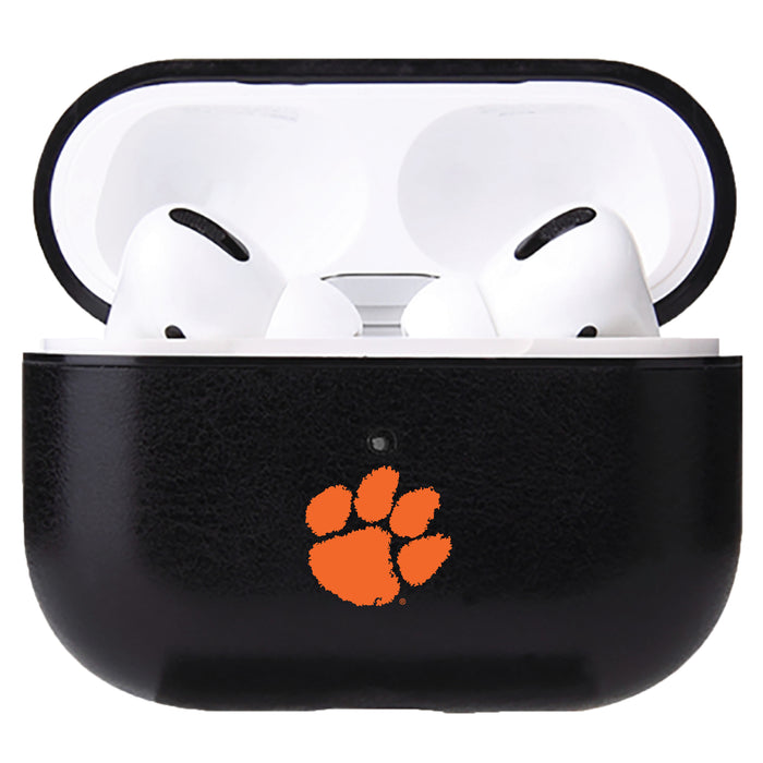 Fan Brander Black Leatherette Apple AirPod case with Clemson Tigers Primary Logo