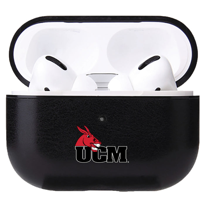 Fan Brander Black Leatherette Apple AirPod case with Central Missouri Mules Primary Logo