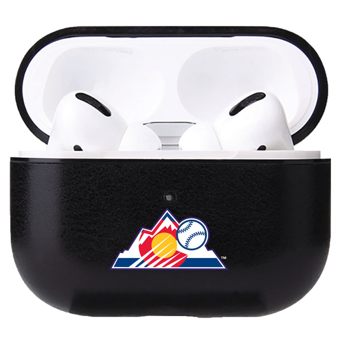 Fan Brander Black Leatherette Apple AirPod case with Colorado Rockies Secondary Logo