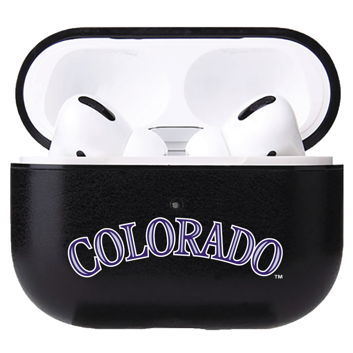 Fan Brander Black Leatherette Apple AirPod case with Colorado Rockies Wordmark Logo