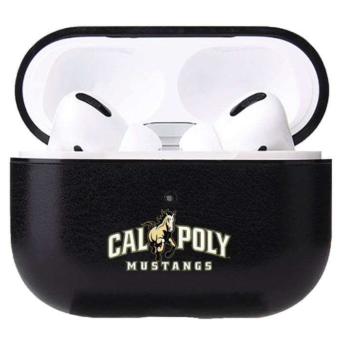 Fan Brander Black Leatherette Apple AirPod case with Cal Poly Mustangs Primary Logo