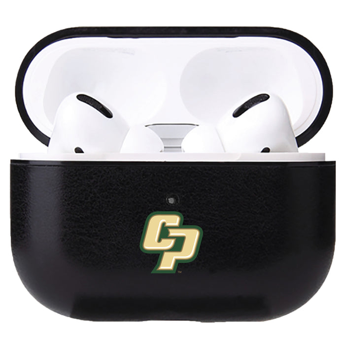 Fan Brander Black Leatherette Apple AirPod case with Cal Poly Mustangs Secondary Logo