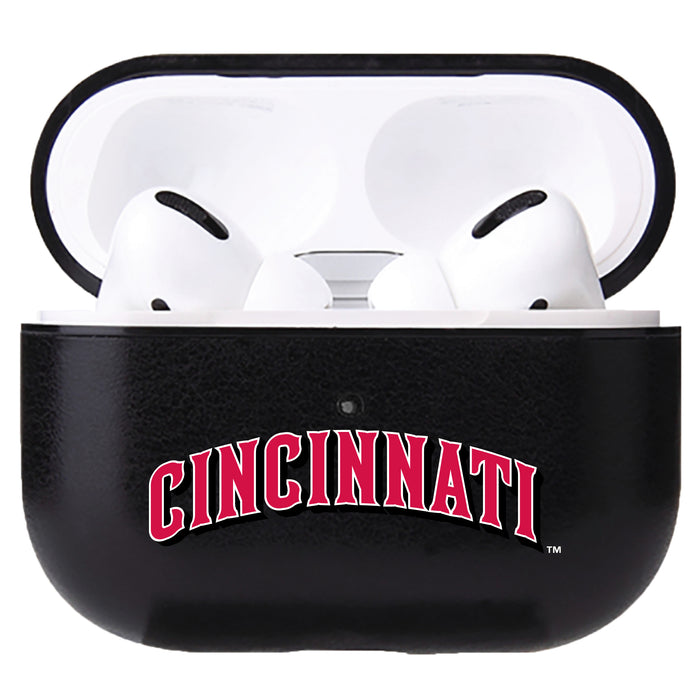 Fan Brander Black Leatherette Apple AirPod case with Cincinnati Reds Wordmark Logo